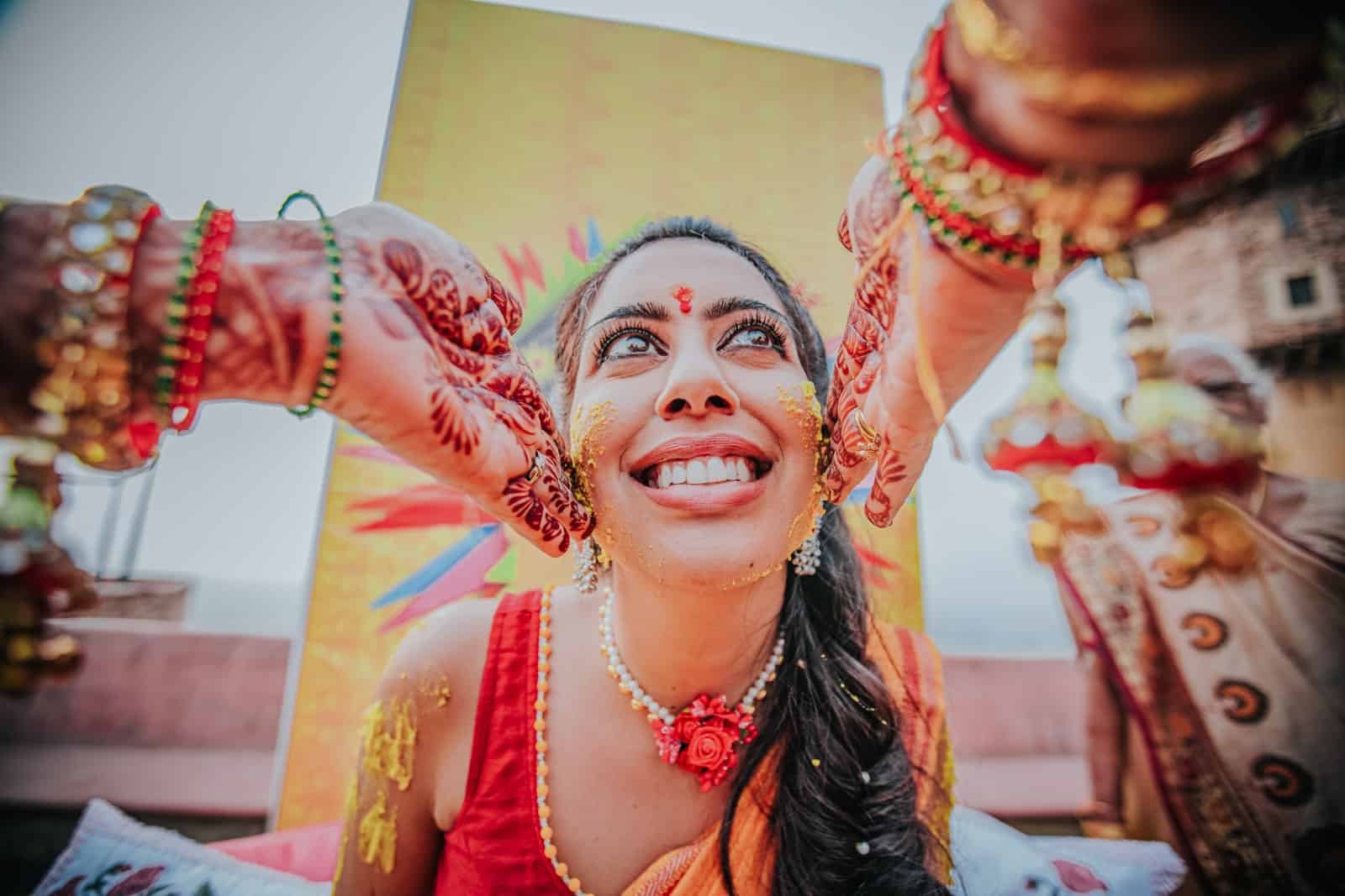 haldi being applied on bride
